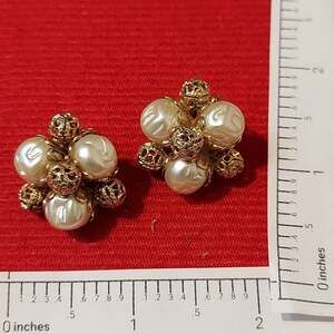 Kramer Gold Tone and Faux Pearls Clip On Earrings